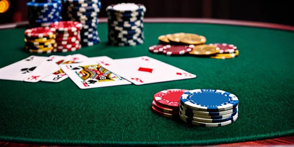 poker table with cards and chips