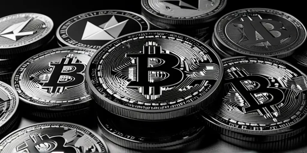 photo of cryptocurrencies on a monochrome background